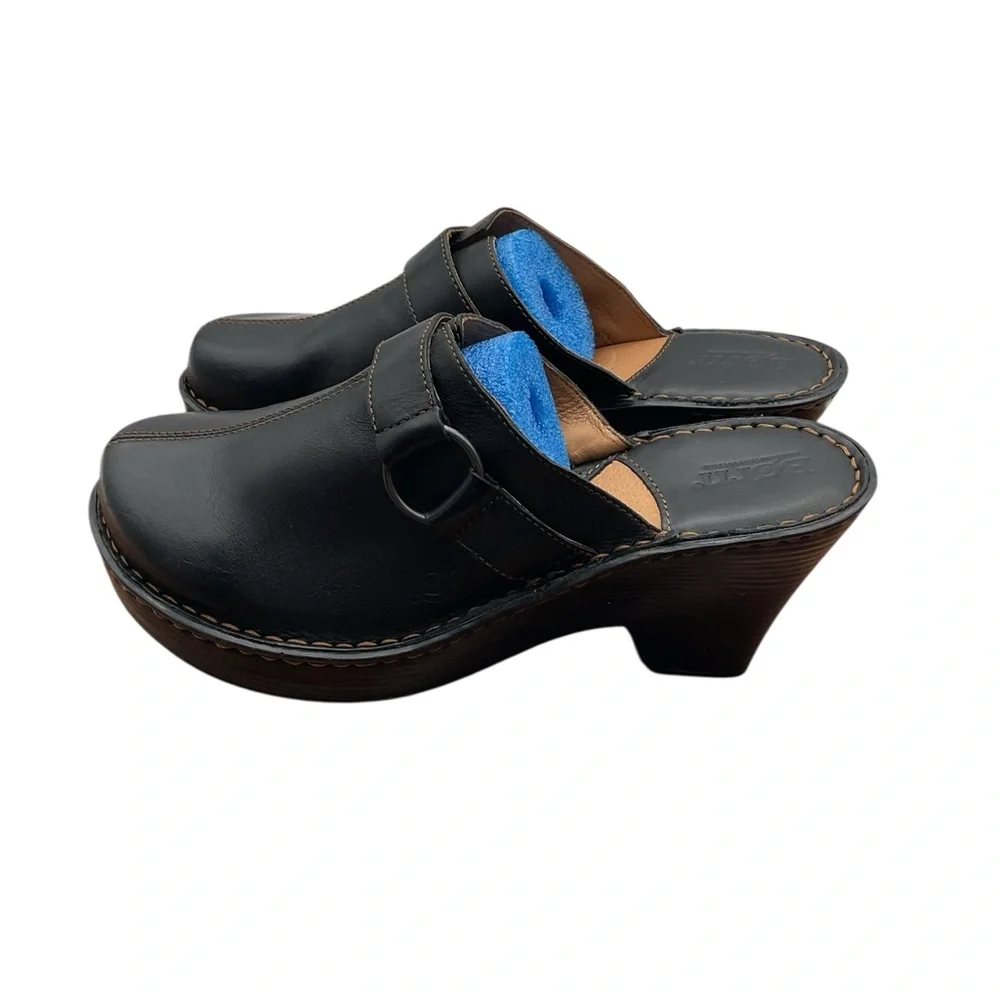 Born Black Leather women mules  size 9‎ Born Leather Slip On Mules Womens Size 9 Black Clogs Wedge  main image 3